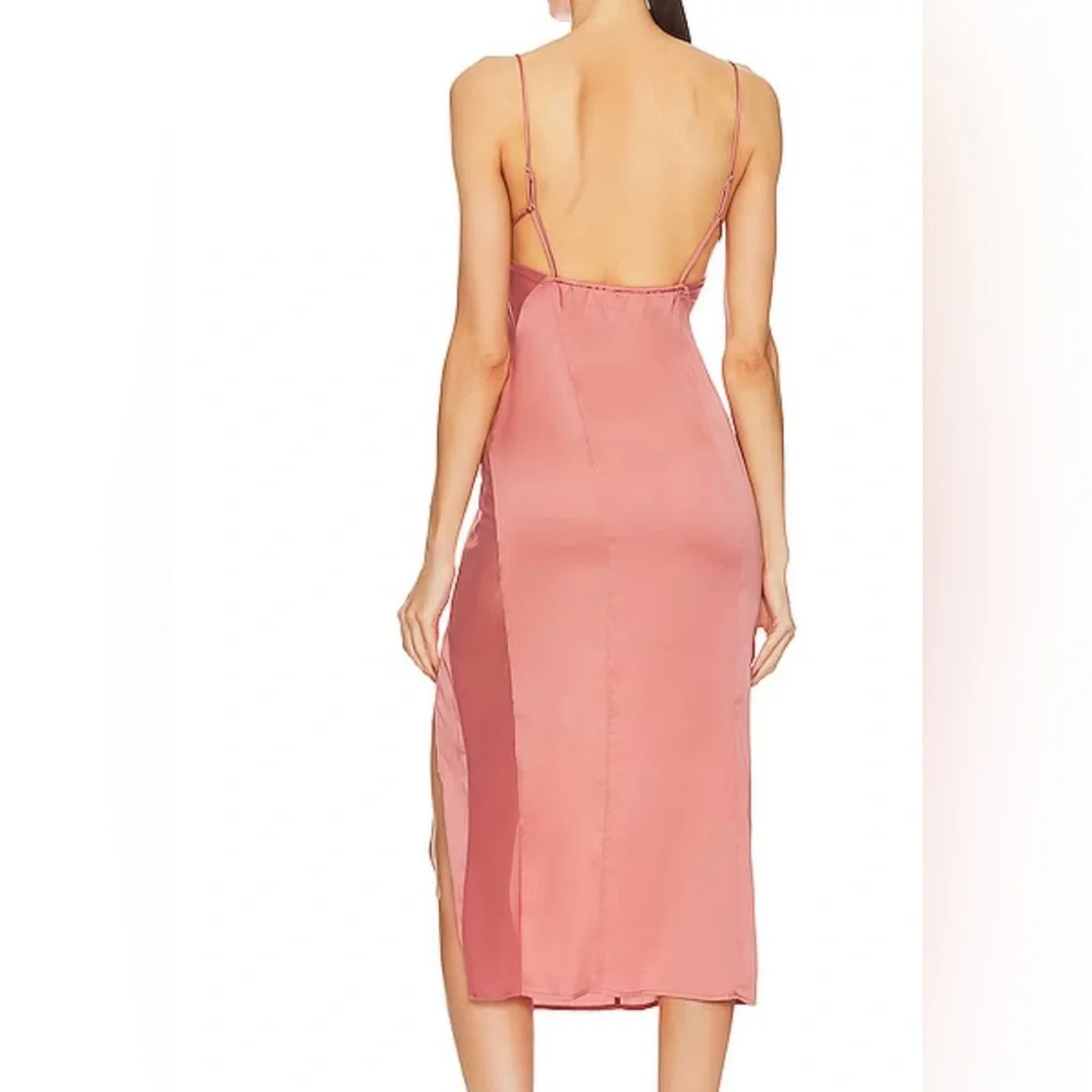 Free People Blush Pink Satin Slip Midi Dress with Thigh Slit